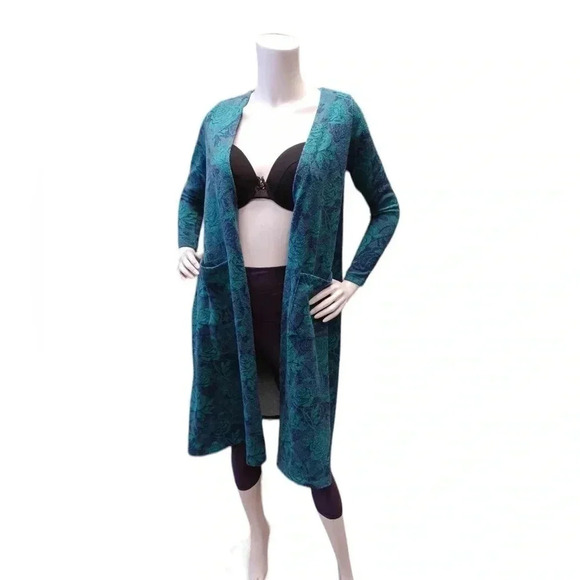 LuLaRoe Open MIDI Cardigan Green Blue Floral  Size Small - Picture 2 of 8